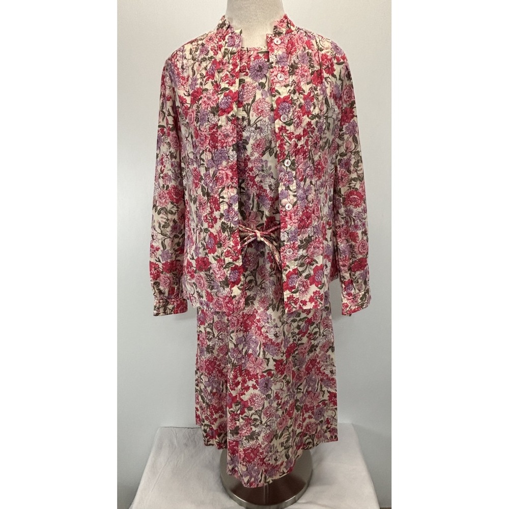 Vtg California Girl 2 Pc Dress Set Sz 12 Floral Sheath Shirt Cottage Core 60s
